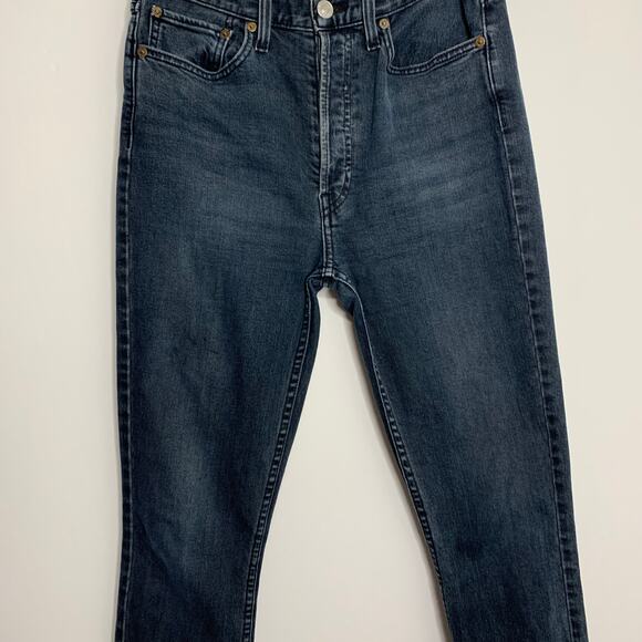 Re/Done Redone Jeans Raw Fray Hem Button Fly 721-3WHRAC Washed Black Womens 29 - Picture 13 of 15